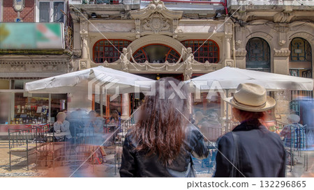 Majestic cafe facade in Porto Portugal timelapse Majestic cafe facade in Porto Portugal timelapse 132296865