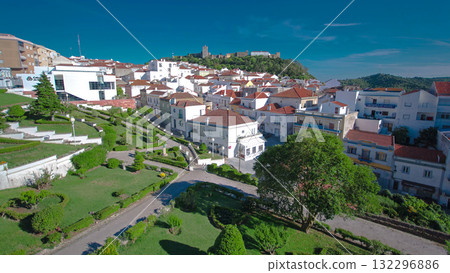 Castle with houses with red roof near the city Sesimbra, Atlantic coast of Portugal timelapse Castle with houses with red roof near the city Sesimbra, Atlantic coast of Portugal timelapse 132296886