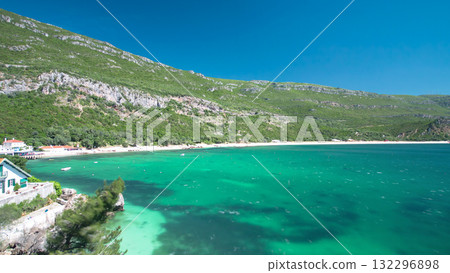 Beach bay in Portinho da Arrabida, Portugal timelapse 132296898
