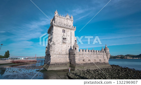 Belem Tower is a fortified tower located in the civil parish of Santa Maria de Belem in Lisbon, Portugal timelapse hyperlapse 132296907