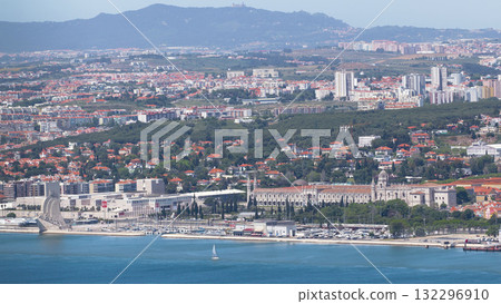 Panoramic view of Lisbon skyline, docks and the Tagus River, Lisbon, Portugal timelapse Panoramic view of Lisbon skyline, docks and the Tagus River, Lisbon, Portugal timelapse 132296910