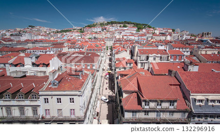 Aerial view from the Elevador de Santa Justa to the old part of Lisbon timelapse Aerial view from the Elevador de Santa Justa to the old part of Lisbon timelapse 132296916