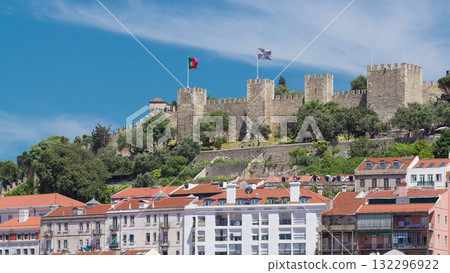 Lisbon fortress of Saint George view, Portugal Castelo de Sao Jorge, timelapse Lisbon fortress of Saint George view, Portugal Castelo de Sao Jorge, timelapse 132296922