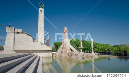 Eduardo VII park and fountain in Lisbon, Portugal timelapse hyperlapse 132296924