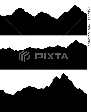 Set of mountains silhouettes landscape background. Rocky panorama with mountains skyline and pine tree forest. Scenery with slopes, vector cartoon illustration Set of mountains silhouettes landscape background. Rocky panorama with mountains skyline and pine tree forest. Scenery with slopes, vector cartoon illustration 132296938
