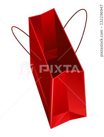 Paper shopping bag with handle. Shop and supermarket packet, retail packaging. Fashion shopping design elements. Vector illustration isolated on white background 132296947