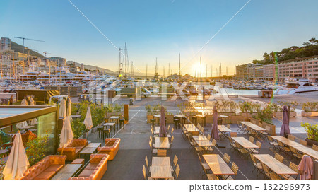 Beautiful sunrise over the harbor in Monaco timelapse. 132296973