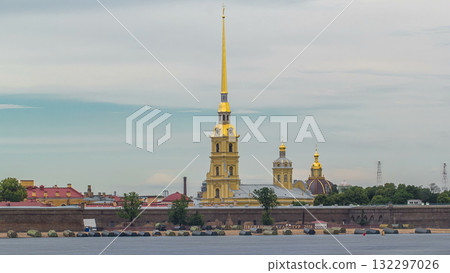 Peter and Paul Fortress across the Neva river timelapse hyperlapse, St. Petersburg, Russia Peter and Paul Fortress across the Neva river timelapse hyperlapse, St. Petersburg, Russia 132297026