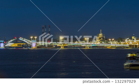 The Blagoveshchensky Annunciation Bridge timelapse during the White Nights in St. Petersburg, Russia 132297029