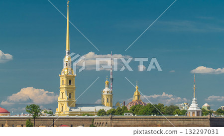 Peter and Paul Fortress across the Neva river timelapse hyperlapse, St. Petersburg, Russia Peter and Paul Fortress across the Neva river timelapse hyperlapse, St. Petersburg, Russia 132297031