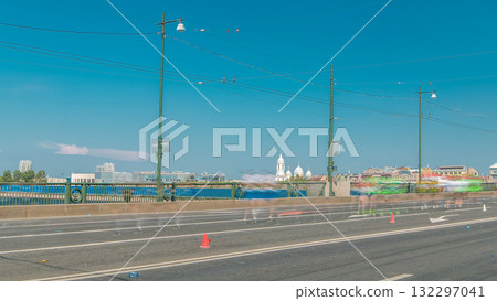 Birzhevoy Bridge timelapse. XXVII International marathon in Saint Petersburg , Russia 132297041