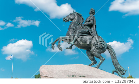 Monument of Russian emperor Peter the Great, known as The Bronze Horseman timelapse, Saint Petersburg , Russia 132297043