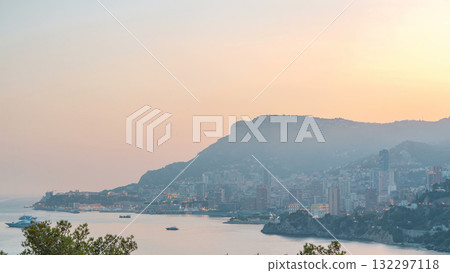Cityscape of Monte Carlo day to night timelapse, Monaco after summer sunset. 132297118