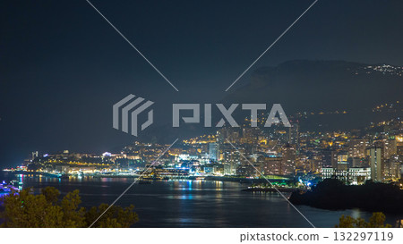 Cityscape of Monte Carlo at night timelapse, Monaco. 132297119