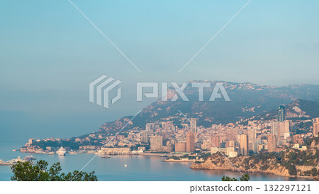 Cityscape of Monte Carlo with morning light timelapse, Monaco at summer sunrise. Cityscape of Monte Carlo with morning light timelapse, Monaco at summer sunrise. 132297121