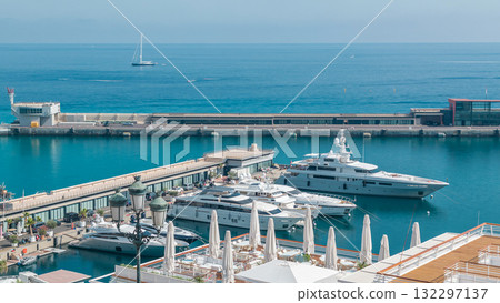 Mediterranean sea, boats and Monaco yacht club timelapse in Monte Carlo district, Monaco Mediterranean sea, boats and Monaco yacht club timelapse in Monte Carlo district, Monaco 132297137