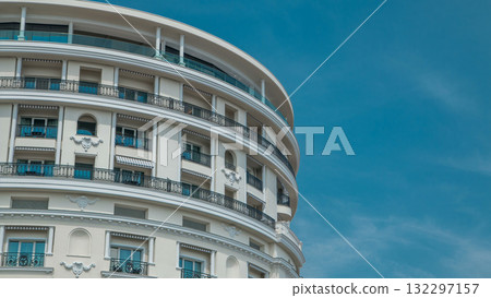 Monte Carlo with the view on the top facade of luxury Hotel de Paris timelapse, Monaco. 132297157