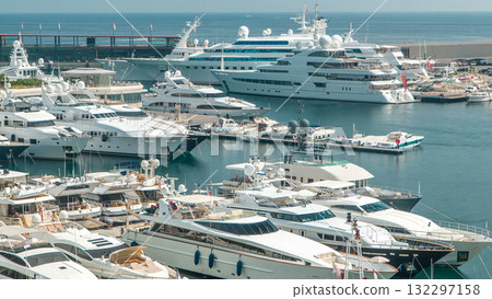 Mediterranean sea, boats and Monaco yacht club timelapse in Monte Carlo district, Monaco 132297158