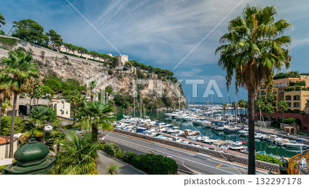 Panoramic view of Fontvieille timelapse - new district of Monaco. Panoramic view of Fontvieille timelapse - new district of Monaco. 132297178