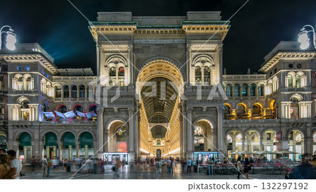 Night view of Vittorio Emanuele II Gallery timelapse in Milan, Italy Night view of Vittorio Emanuele II Gallery timelapse in Milan, Italy 132297192