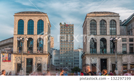 View of Skyscraper and Museo del Novecento timelapse from Piazza del Duomo in Milan, Italy 132297199