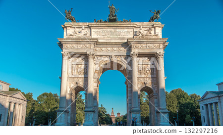 Arch of Peace in Simplon Square timelapse hyperlapse. It is a neoclassical triumph arch 132297216