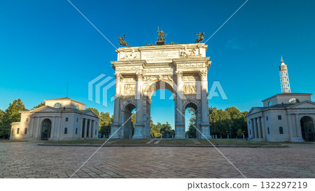 Arch of Peace in Simplon Square timelapse hyperlapse. It is a neoclassical triumph arch Arch of Peace in Simplon Square timelapse hyperlapse. It is a neoclassical triumph arch 132297219