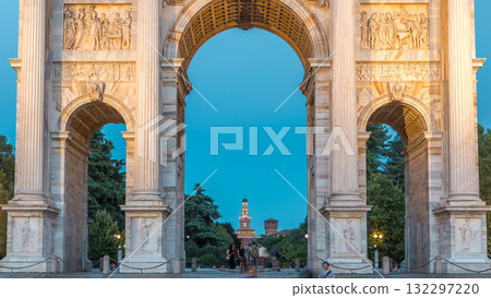 Arch of Peace in Simplon Square day to night timelapse. It is a neoclassical triumph arch Arch of Peace in Simplon Square day to night timelapse. It is a neoclassical triumph arch 132297220