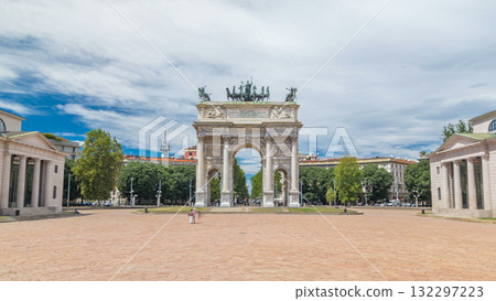 Arch of Peace in Simplon Square timelapse hyperlapse. It is a neoclassical triumph arch 132297223