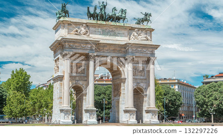 Arch of Peace in Simplon Square timelapse. It is a neoclassical triumph arch 132297226