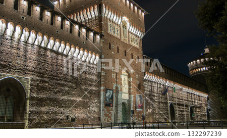 Main entrance to the Sforza Castle and tower - Castello Sforzesco day to night timelapse, Milan, Italy Main entrance to the Sforza Castle and tower - Castello Sforzesco day to night timelapse, Milan, Italy 132297239