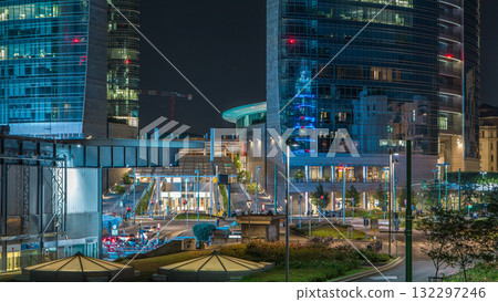 Milan skyline with modern skyscrapers in Porta Nuova business district night timelapse in Milan, Italy Milan skyline with modern skyscrapers in Porta Nuova business district night timelapse in Milan, Italy 132297246