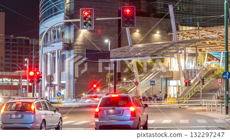 Milan skyline with modern skyscrapers in Porta Nuova business district night timelapse in Milan, Italy 132297247