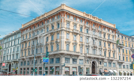 A street view of beautiful historic landmark - Palazzo Luraschi near Porta Venezia timelapse 132297254