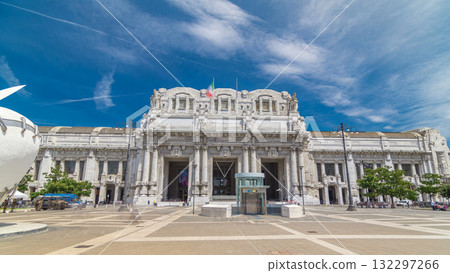 Front view of Milan antique central railway station timelapse hyperlapse. Front view of Milan antique central railway station timelapse hyperlapse. 132297266