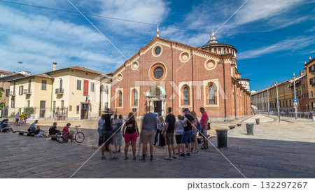 Santa Maria delle Grazie timelapse hyperlapse with blue cloudy sky. 132297267