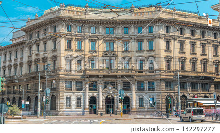 Cordusio Square with Palace of the Italian Credit timelapse 132297277