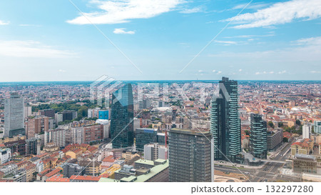Milan aerial view of modern towers and skyscrapers and the Garibaldi railway station in the business district timelapse 132297280