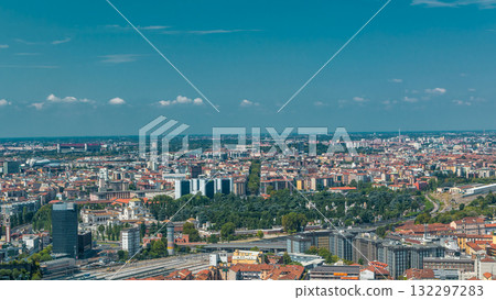 Milan aerial view of residential buildings and the Garibaldi railway station in the business district timelapse Milan aerial view of residential buildings and the Garibaldi railway station in the business district timelapse 132297283