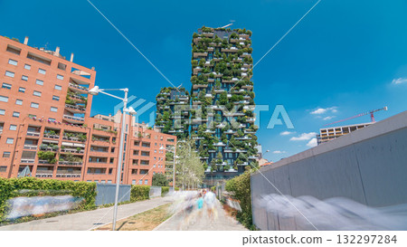 Bosco Verticale or Vertical Forest timelapse hyperlapse. It is a pair of two residential towers in the district of Porta Nuova, Milan Bosco Verticale or Vertical Forest timelapse hyperlapse. It is a pair of two residential towers in the district of Porta Nuova, Milan 132297284