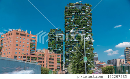 Bosco Verticale or Vertical Forest timelapse. It is a pair of two residential towers in the district of Porta Nuova, Milan 132297285