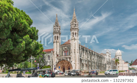 Maritime Museum facade and entrance timelapse hyperlapse in Monastery Saint Jerome Mosteiro dos Jeronnimos, Lisbon, Portugal. Maritime Museum facade and entrance timelapse hyperlapse in Monastery Saint Jerome Mosteiro dos Jeronnimos, Lisbon, Portugal. 132297302