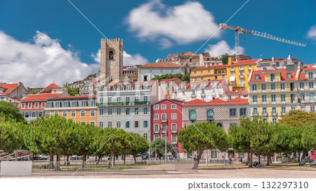 Square largo Jose Saramago timelapse hyperlapse at medieval quarter Alfama in Lisbon 132297310