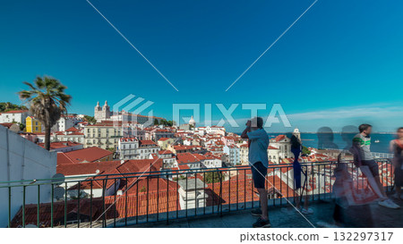 Tourists enjoying the view from belvedere Miradouro das Portas do Sol timelapse hyperlapse. Lisbon, Portugal Tourists enjoying the view from belvedere Miradouro das Portas do Sol timelapse hyperlapse. Lisbon, Portugal 132297317
