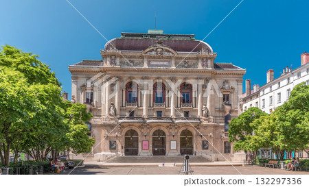 Timelapse hyperlapse of Theatre des Celestins in Lyon, France. A historic theatre on Place des Celestins 132297336