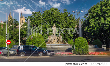 Fountain of Neptune timelapse hyperlapse at the center of the Canovas del Castillo square in Madrid, Spain. Fountain of Neptune timelapse hyperlapse at the center of the Canovas del Castillo square in Madrid, Spain. 132297365