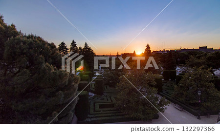 Beautiful sunset timelapse at Sabatini gardens near Royal palace in Madrid, Spain Beautiful sunset timelapse at Sabatini gardens near Royal palace in Madrid, Spain 132297366