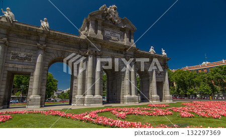 The Puerta de Alcala timelapse hyperlapse is a Neo-classical monument in the Plaza de la Independencia in Madrid, Spain. The Puerta de Alcala timelapse hyperlapse is a Neo-classical monument in the Plaza de la Independencia in Madrid, Spain. 132297369