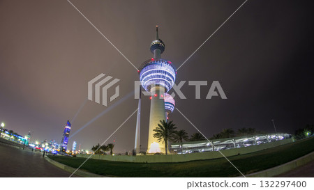 The Kuwait Towers timelapse hyperlapse - the best known landmark of Kuwait City. Kuwait, Middle East The Kuwait Towers timelapse hyperlapse - the best known landmark of Kuwait City. Kuwait, Middle East 132297400