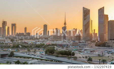 Kuwait cityscape during the sunset timelapse 132297419
